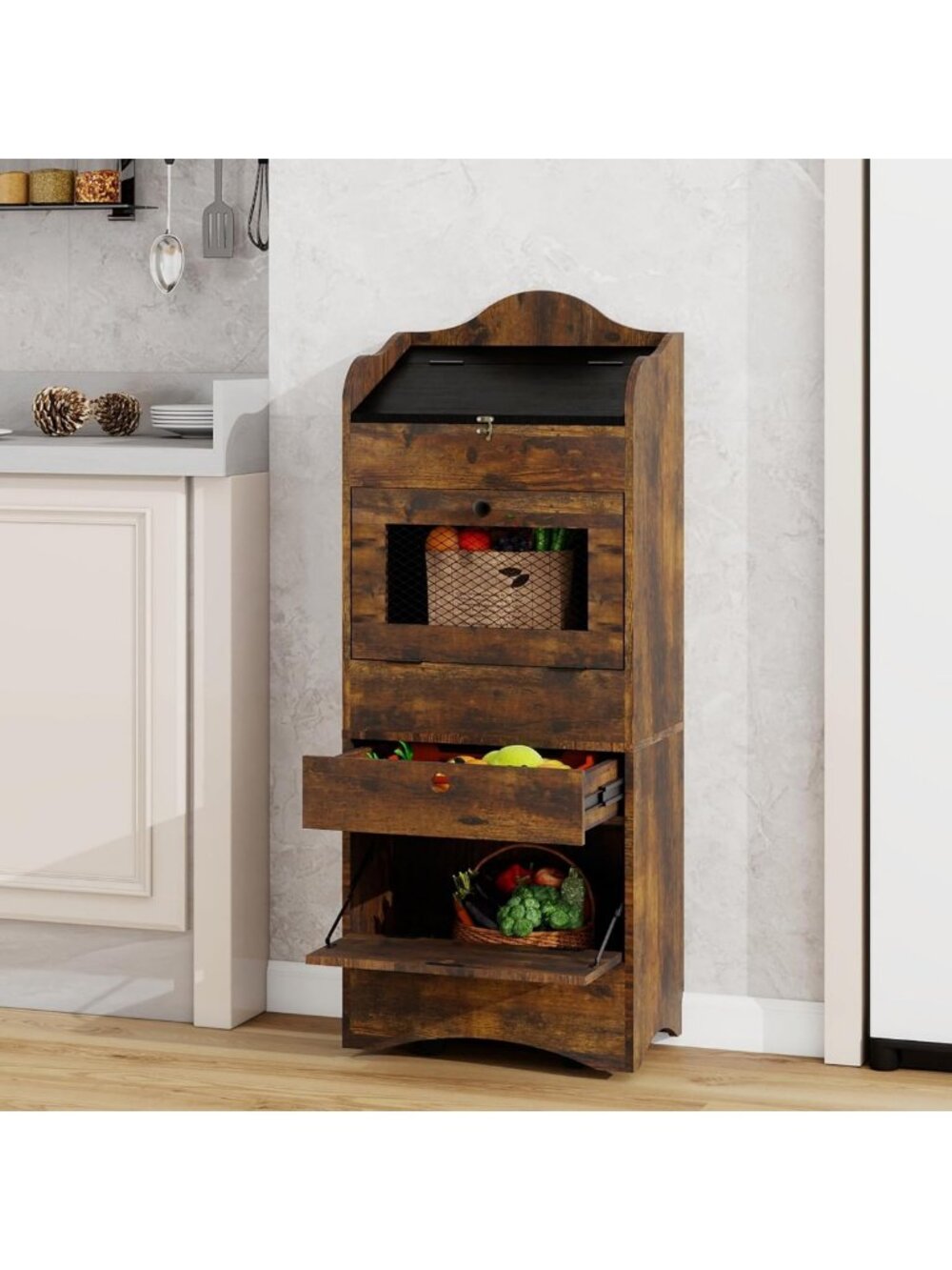 Movable Potato & Onion Storage Bin on Wheels - Versatile Bread Box with Lid